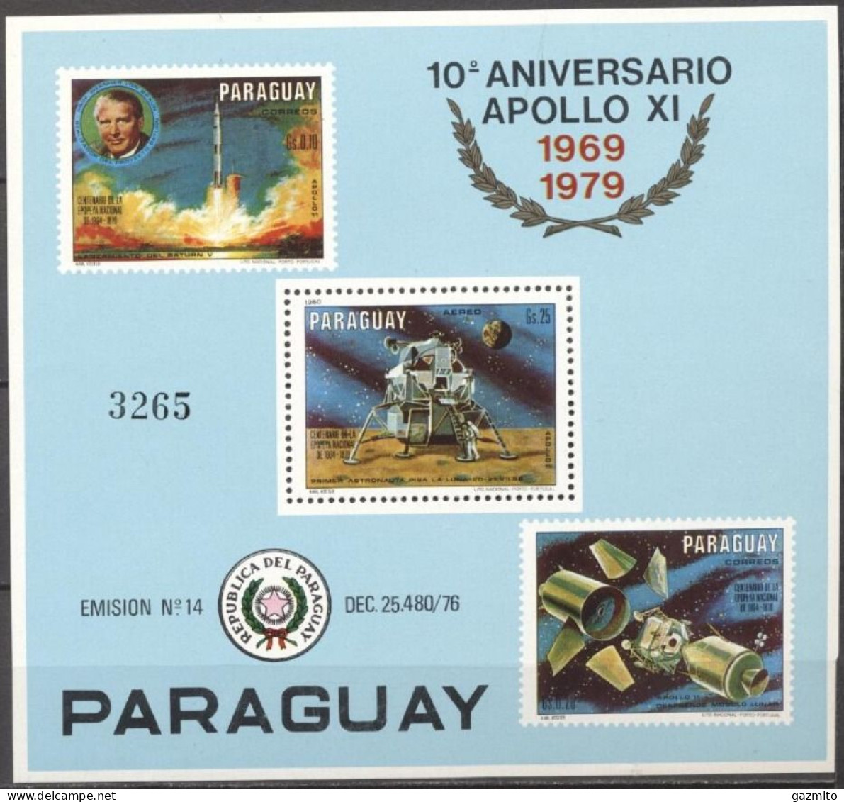 Paraguay 1980, Space, Apollo XI, BF - Sud America