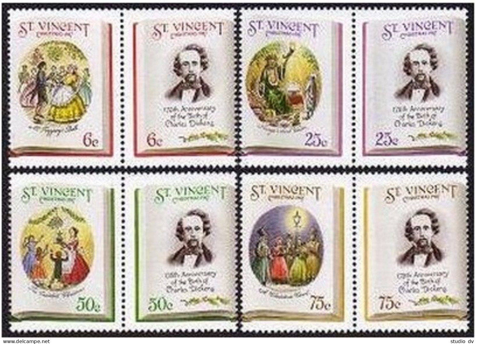 St Vincent 1061-1064 B-a Order In Pair, 1065, MNH. Charles Dickens-175, 1987. - St.Vincent (1979-...)
