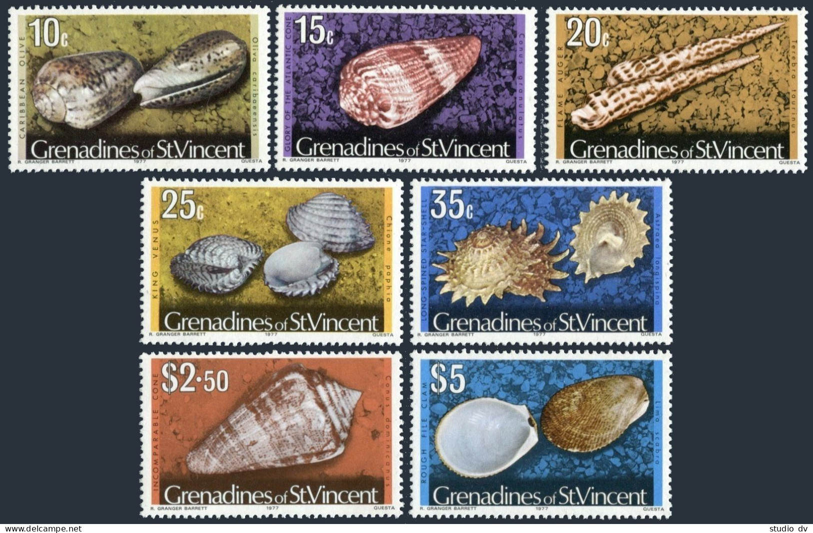 St Vincent Gren 40/50 7 Stamps Dated 1977,MNH.Mi 39-49-II. Shells. - St.Vincent (1979-...)