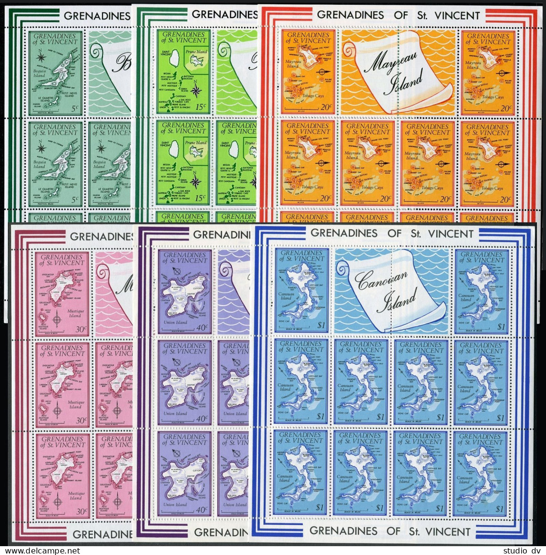 St Vincent Gren 20-24A Sheets,MNH. Maps Of Islands,1974. - St.Vincent (1979-...)