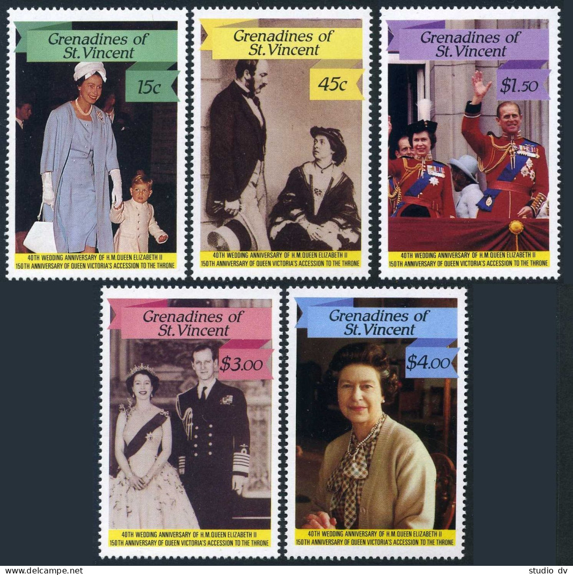 St Vincent Gren 568-572,MNH.Mi 559-563. Queen Elizabeth II 40th Wedding Ann.1987 - St.Vincent (1979-...)