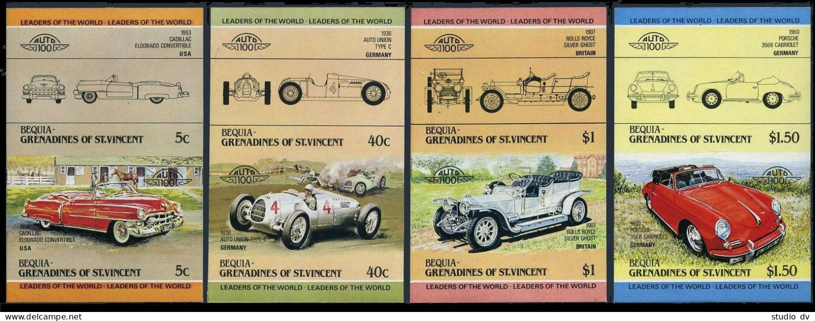 St Vincent Gren Bequia 86,99,112,119 Ab Imperf,MNH.Mi 42B-49B. Classic Cars,1984 - St.Vincent (1979-...)