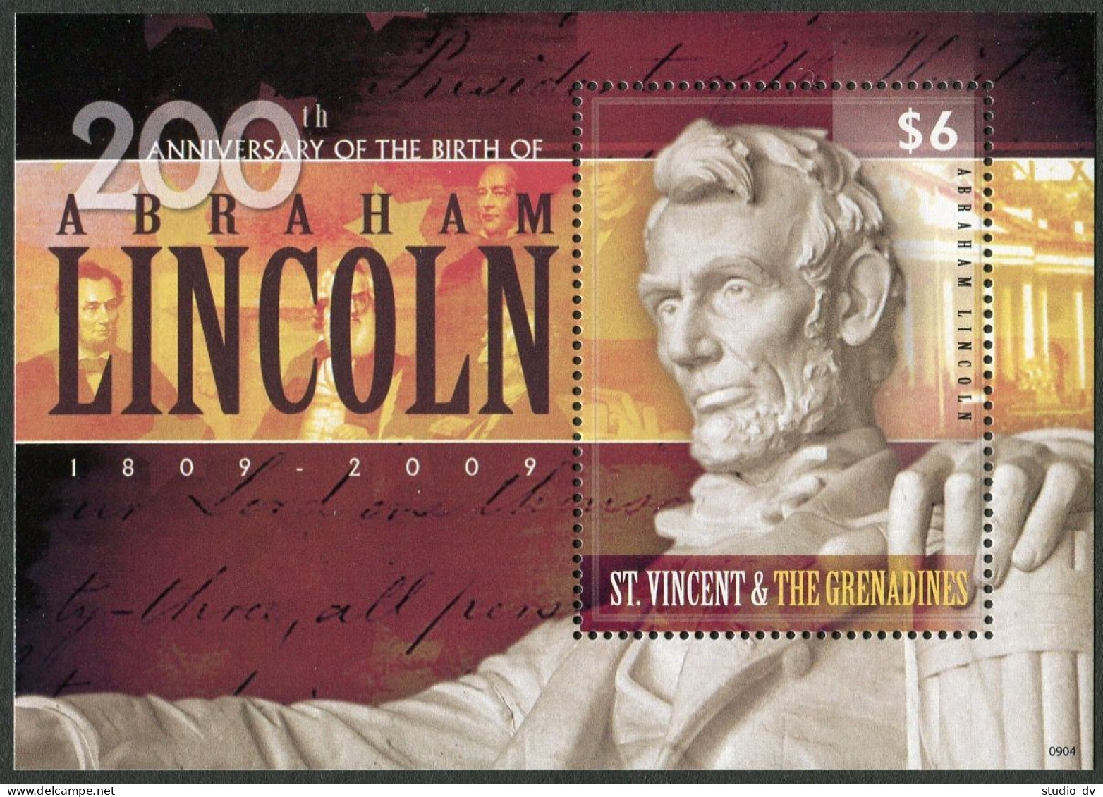 St Vincent 3456 Af,3657 Sheets,MNH. President Abraham Lincoln,2009. - St.Vincent (1979-...)