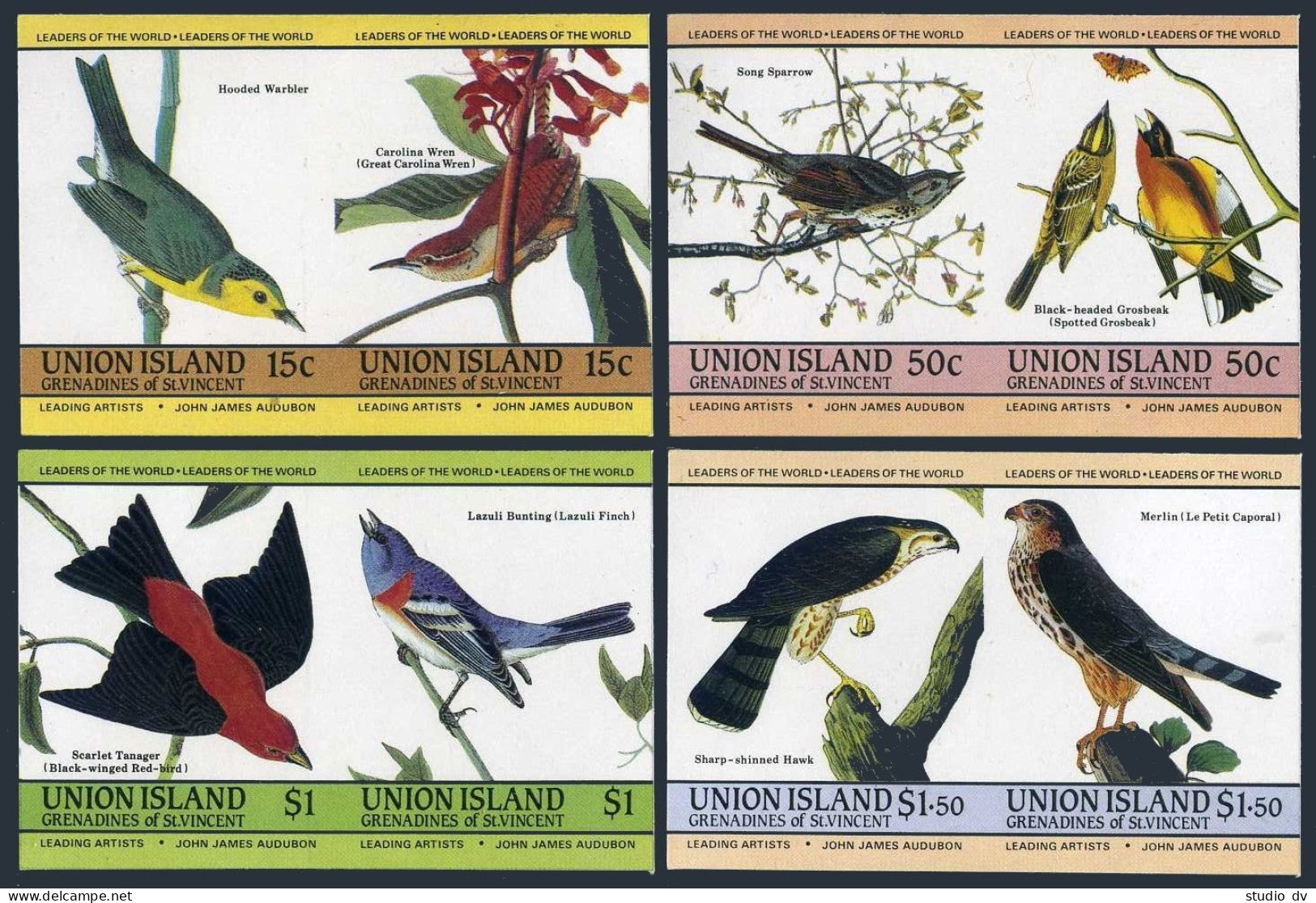 St Vincent Union 186-189 Ab Imperf Pairs,MNH.Mi 78-85. Audubon's Birds 1985. - St.Vincent (1979-...)
