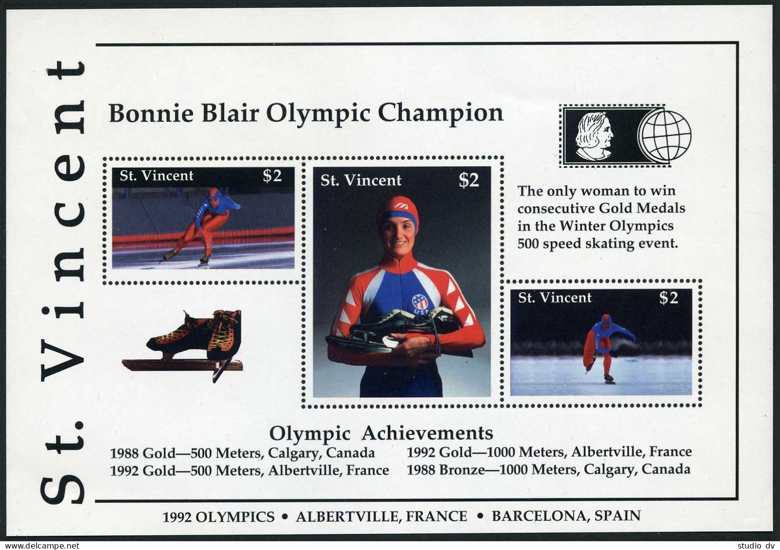 St Vincent 1641 Ac Sheet,MNH.Mi Bl.210. Bonnie Blair,US Olympic Champion,1992. - St.Vincent (1979-...)