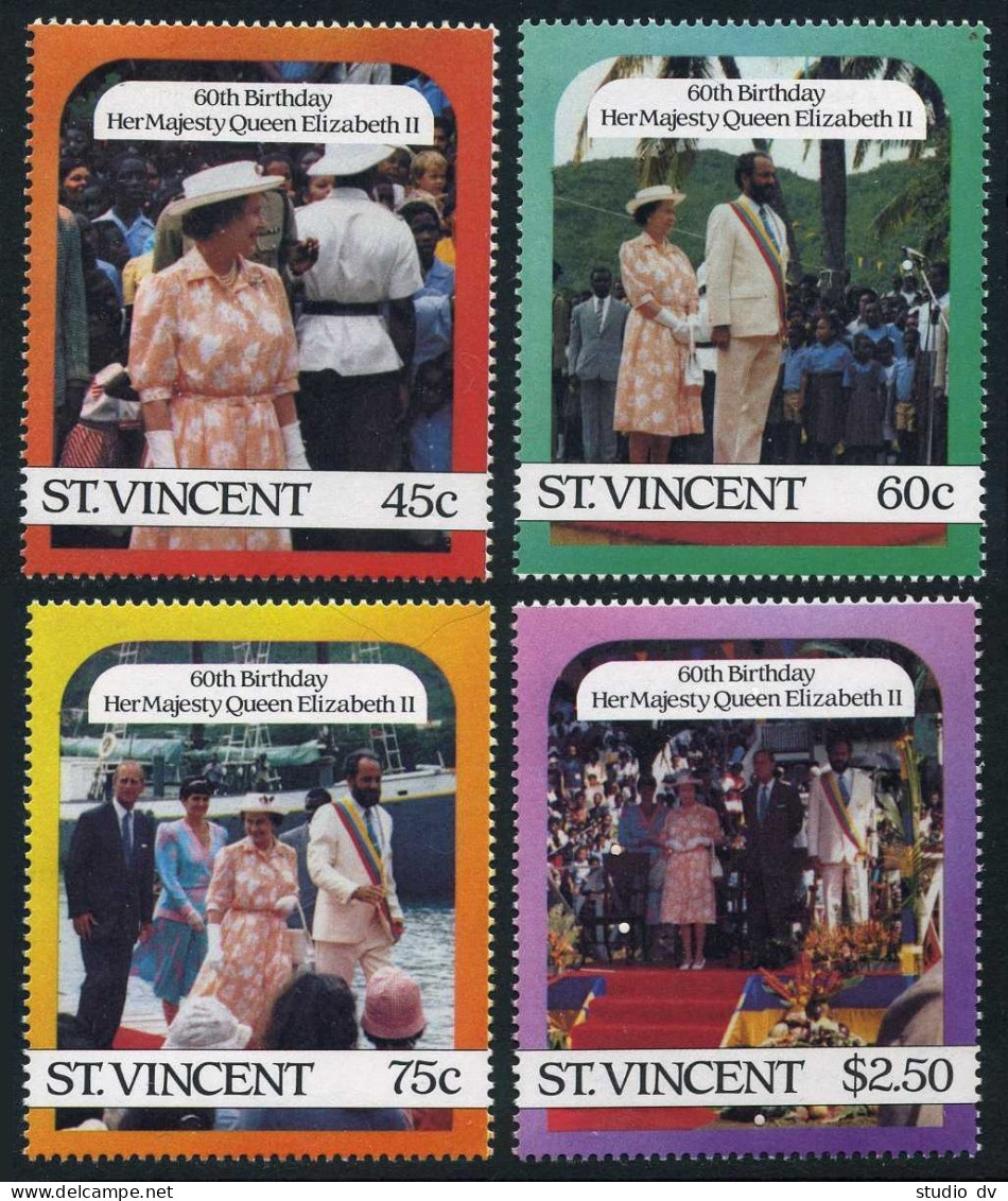 St Vincent 928-931,932,MNH.Mi 957-960,Bl.39. Queen Elizabeth II,birthday 1986. - St.Vincent (1979-...)