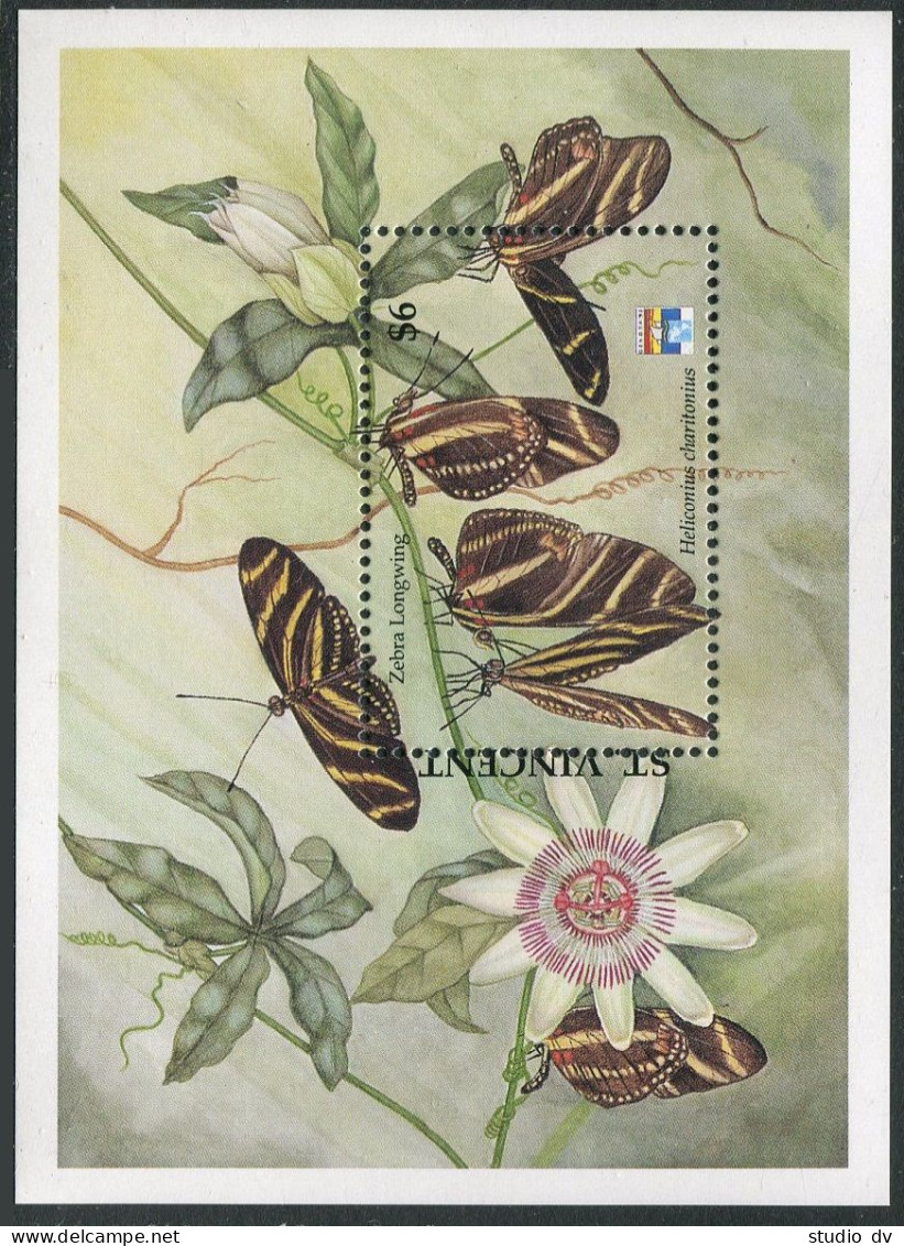 St.Vincent 1673,MNH.Mi 2028 Bl.214. PhilEXPO GENOA-1992.Butterfly Zebra Longwing - St.Vincent (1979-...)