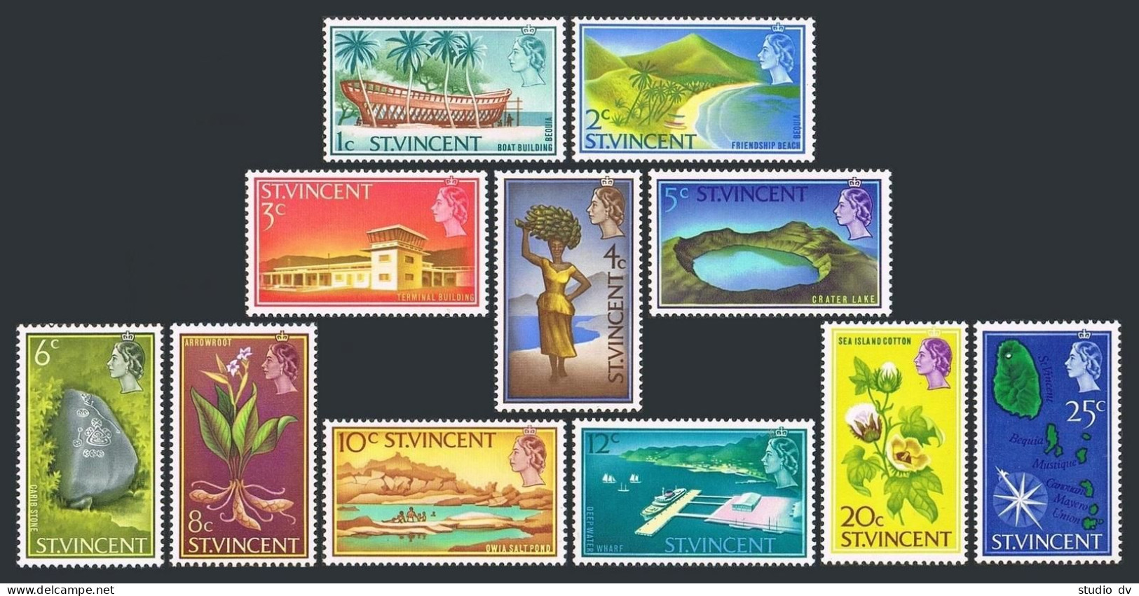 St Vincent 226-236 Short Set,MNH. 1967.Landscapes,Falls,Bananas,Boat,Map,Cotton. - St.Vincent (1979-...)