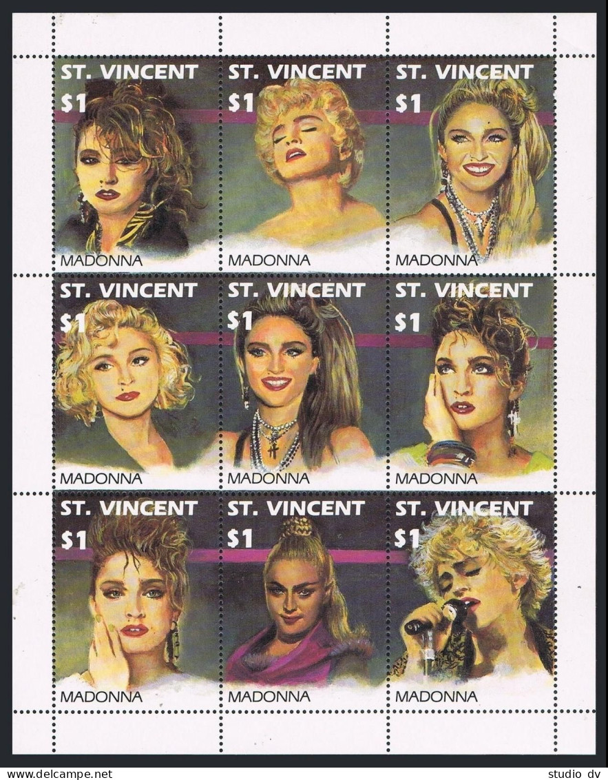 St Vincent 1501 Aj,1505,MNH.Michel 1779-1787,Bl.179. Entertainers,1991.Madonna. - St.Vincent (1979-...)