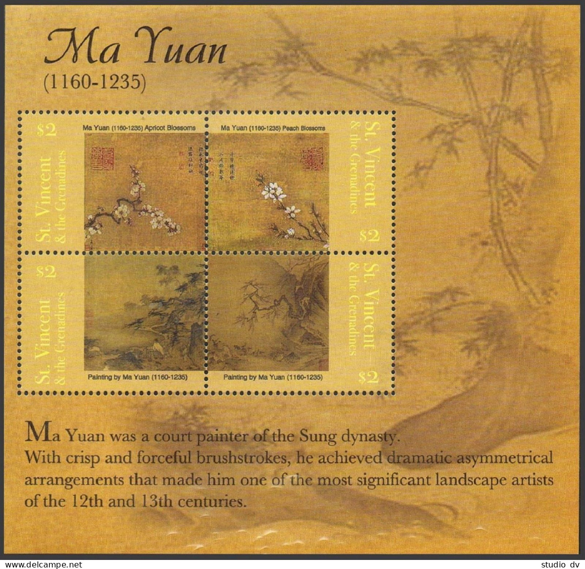 St Vincent 3183 Ad Sheet,MNH. Ma Yuan,1160-1235,a Count Painter,Sung Dynasty. - St.Vincent (1979-...)