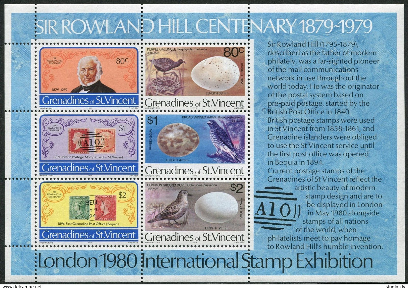 St Vincent Gren 173-175,175a,MNH.Mi 172-174,Bl.3. Sir Rowland Hill,1979.Birds. - St.Vincent (1979-...)