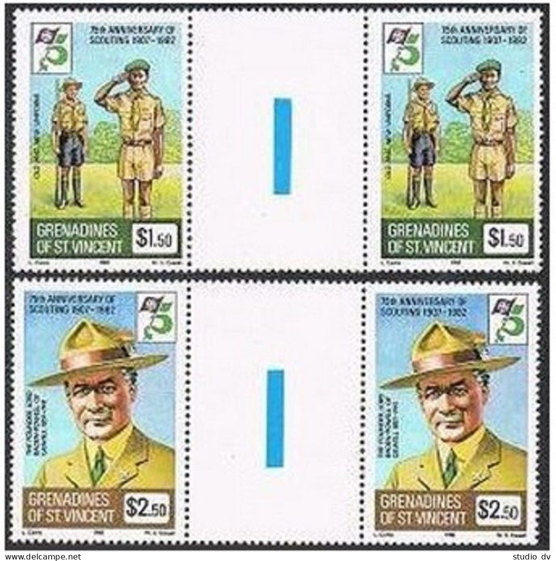 St Vincent Gren 246-247 Gutter,MNH.Michel 247-248. Boy Scouts,1982.Baden Powell. - St.Vincent (1979-...)