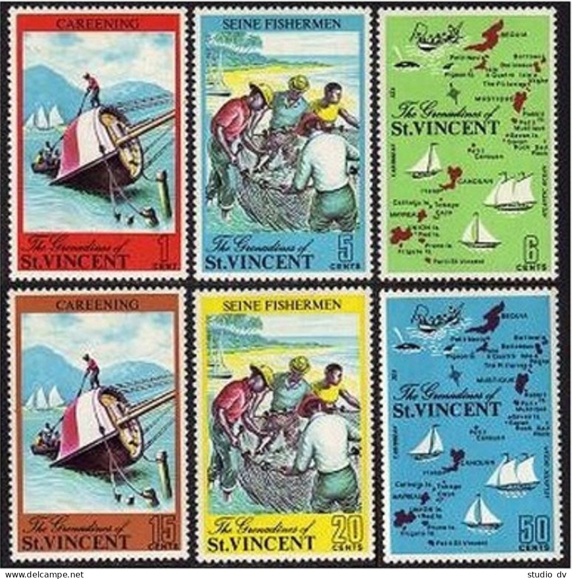 St Vincent 324-329, Lightly Hinged. Mi 303-308. Tourism 1971:Careening,Fishermen - St.Vincent (1979-...)