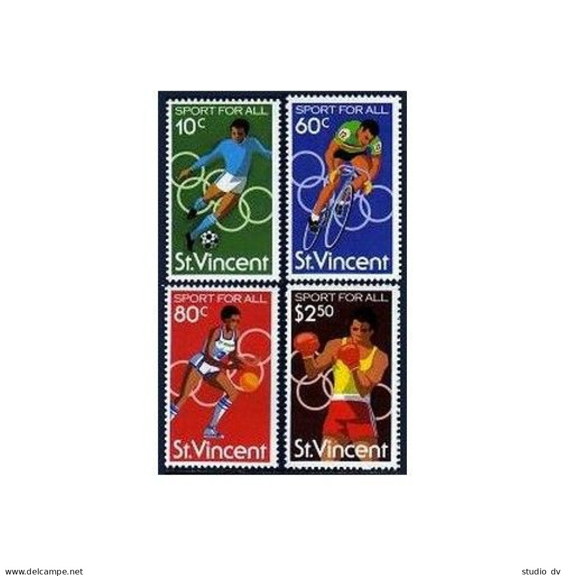 St Vincent 604-607, MNH. Michel 581-584. Olympics Moscow-1980. Soccer, Boxing, - St.Vincent (1979-...)