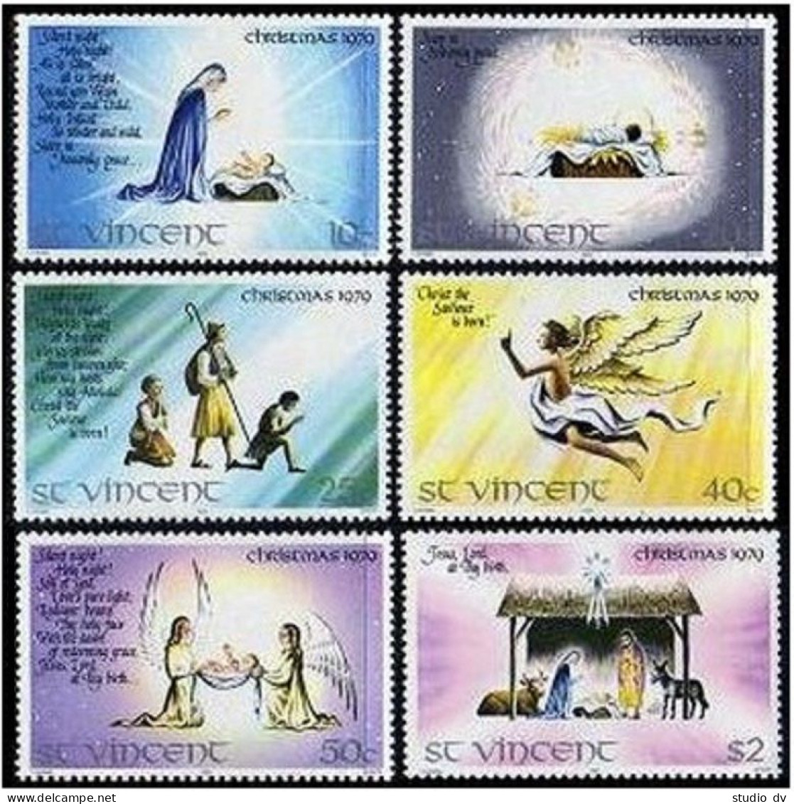 St Vincent 587-592, 592a, MNH. Mi 562-567, Bl.10. Christmas 1979. Silent Night. - St.Vincent (1979-...)