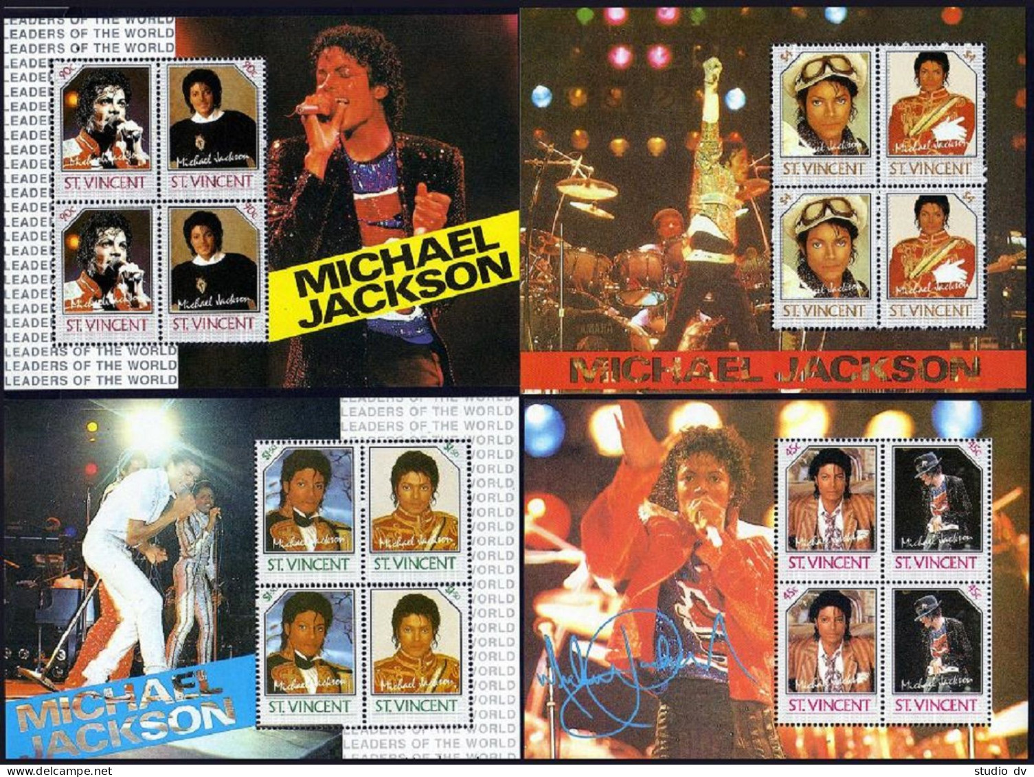 St Vincent 898-901 Ad Sheets,MNH.Michel 898-905 Bl.26-29. Michael Jackson,1985. - St.Vincent (1979-...)