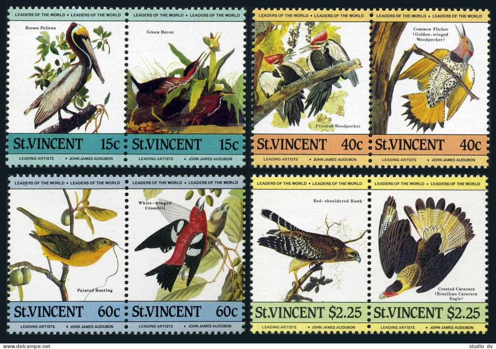 St Vincent 807-810 Ab Pair, MNH. Michel 790-797. John Audubon's Birds, 1985. - St.Vincent (1979-...)
