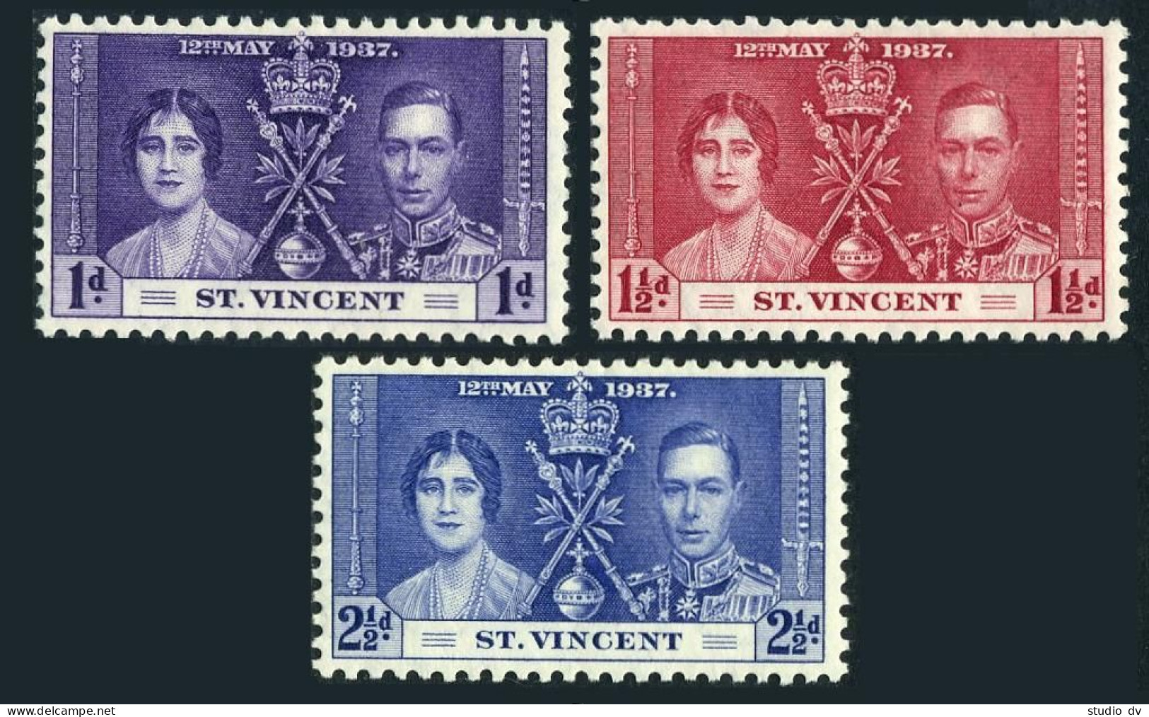 St Vincent 138-140, MNH. Mi 116-118. Coronation 1937. King George VI, Elizabeth. - St.Vincent (1979-...)