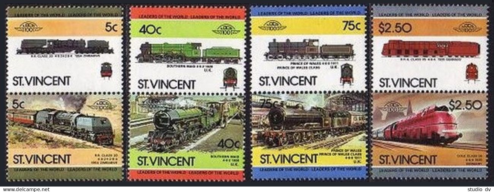 St Vincent 787-790 Ab Pairs,MNH.Michel 770-777. Locomotives,set 3. - St.Vincent (1979-...)