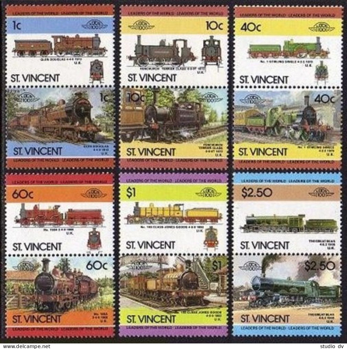 St Vincent 833-838 Ab Pairs,MNH.Michel 808-819. Locomotives,set 4,1985. - St.Vincent (1979-...)
