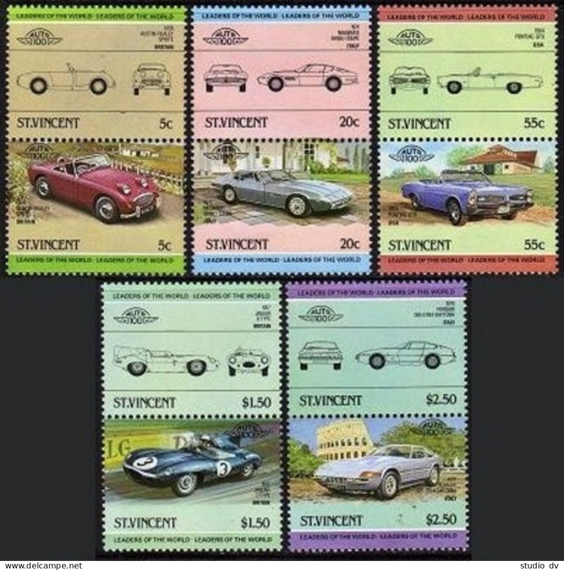 St Vincent 773-777 Pairs,MNH.Michel 756-765. Classic Cars,set 2.1984. - St.Vincent (1979-...)