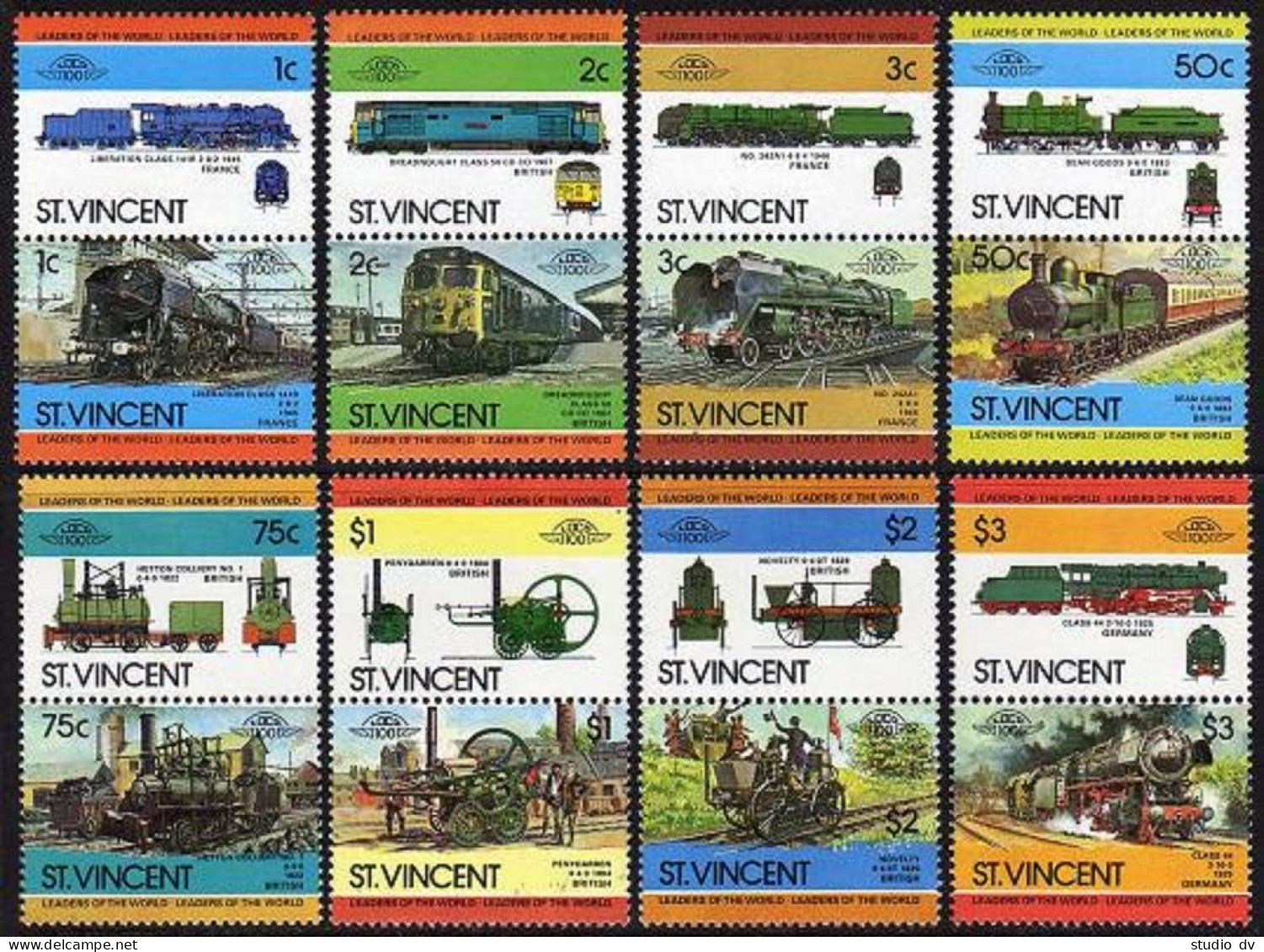 St Vincent 747-754 Ab Pairs,MNH.Michel 729-743. Locomotives,set 2.1984. - St.Vincent (1979-...)