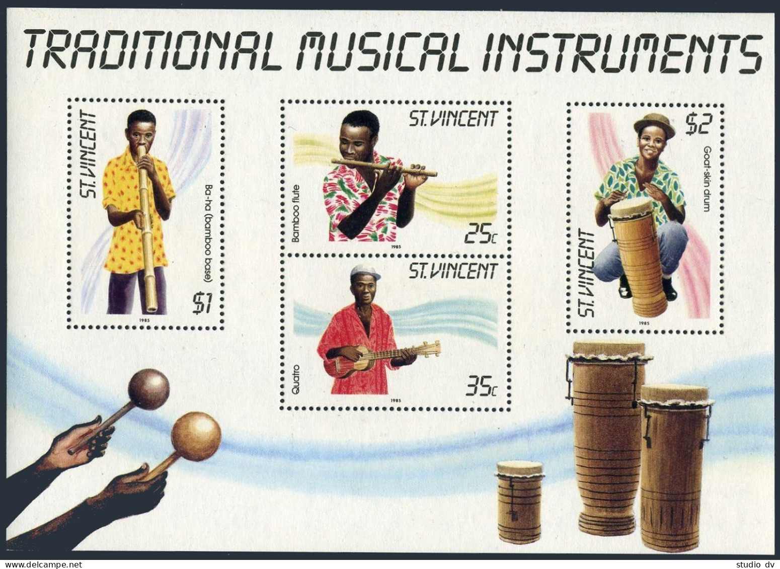 St Vincent 845-848a, MNH. Mi 844-847, Bl.18. Traditional Musical Instruments. - St.Vincent (1979-...)