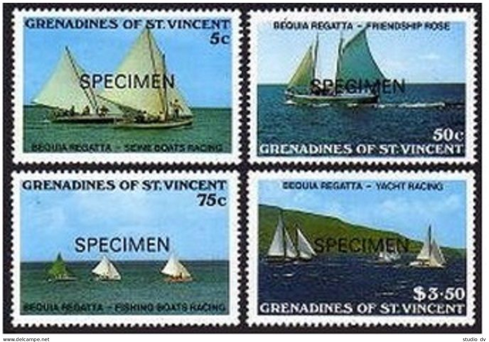 St Vincent Gren 586-589,590 SPECIMEN,MNH.Mi 577-580,Bl.32. Bequia Regatta,1988. - St.Vincent (1979-...)
