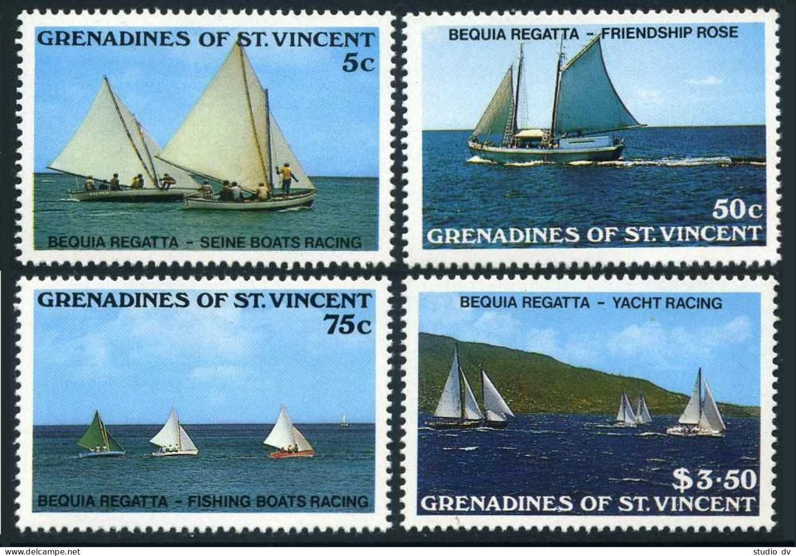 St Vincent Gren 586-589,590,MNH.Mi 577-580,Bl.32. Bequia Regatta 1988:Yachts, - St.Vincent (1979-...)