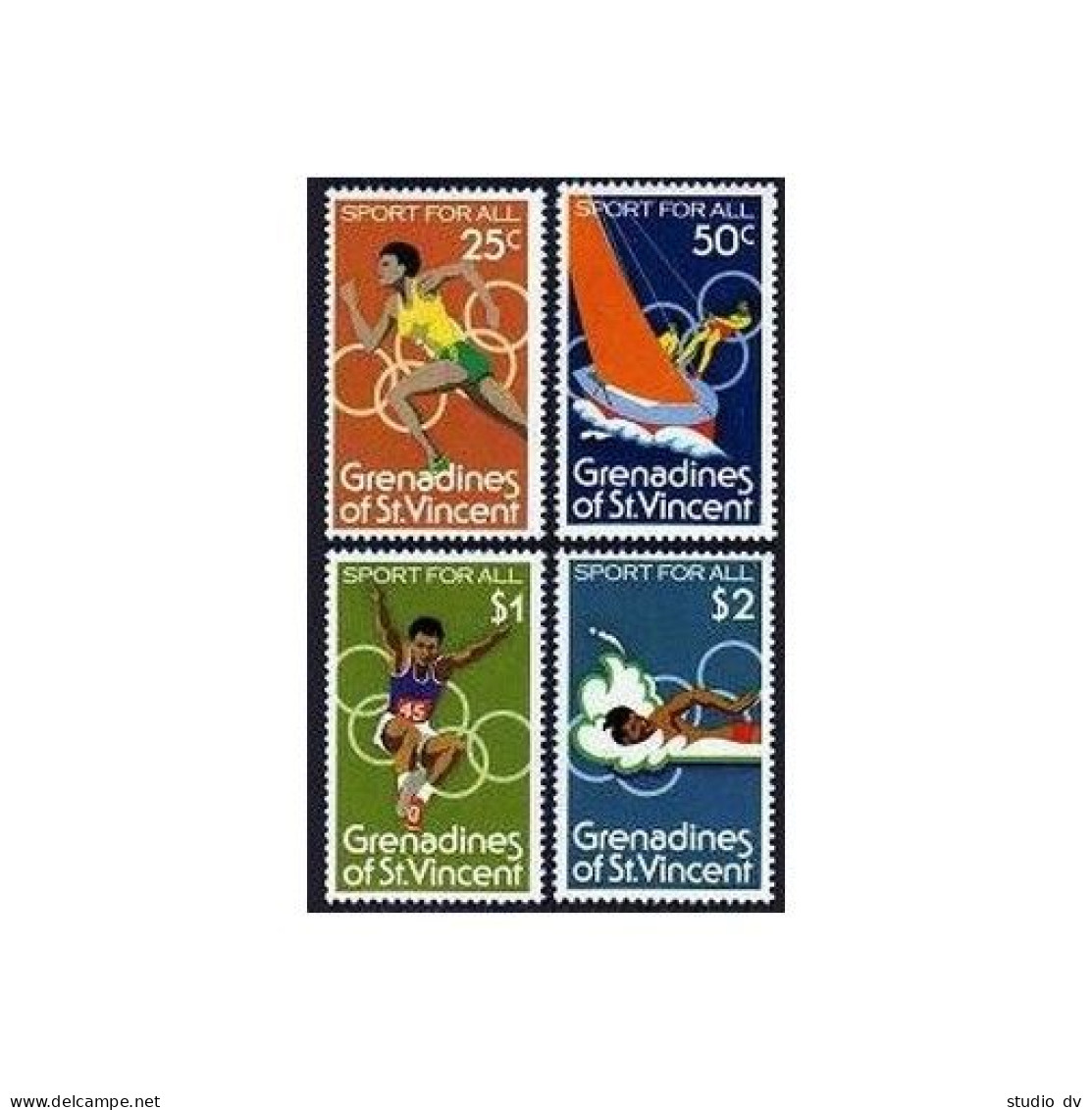 St Vincent Gren 190-193, MNH. Mi 189-192. Olympics Moscow-1980. Running, Sailing - St.Vincent (1979-...)