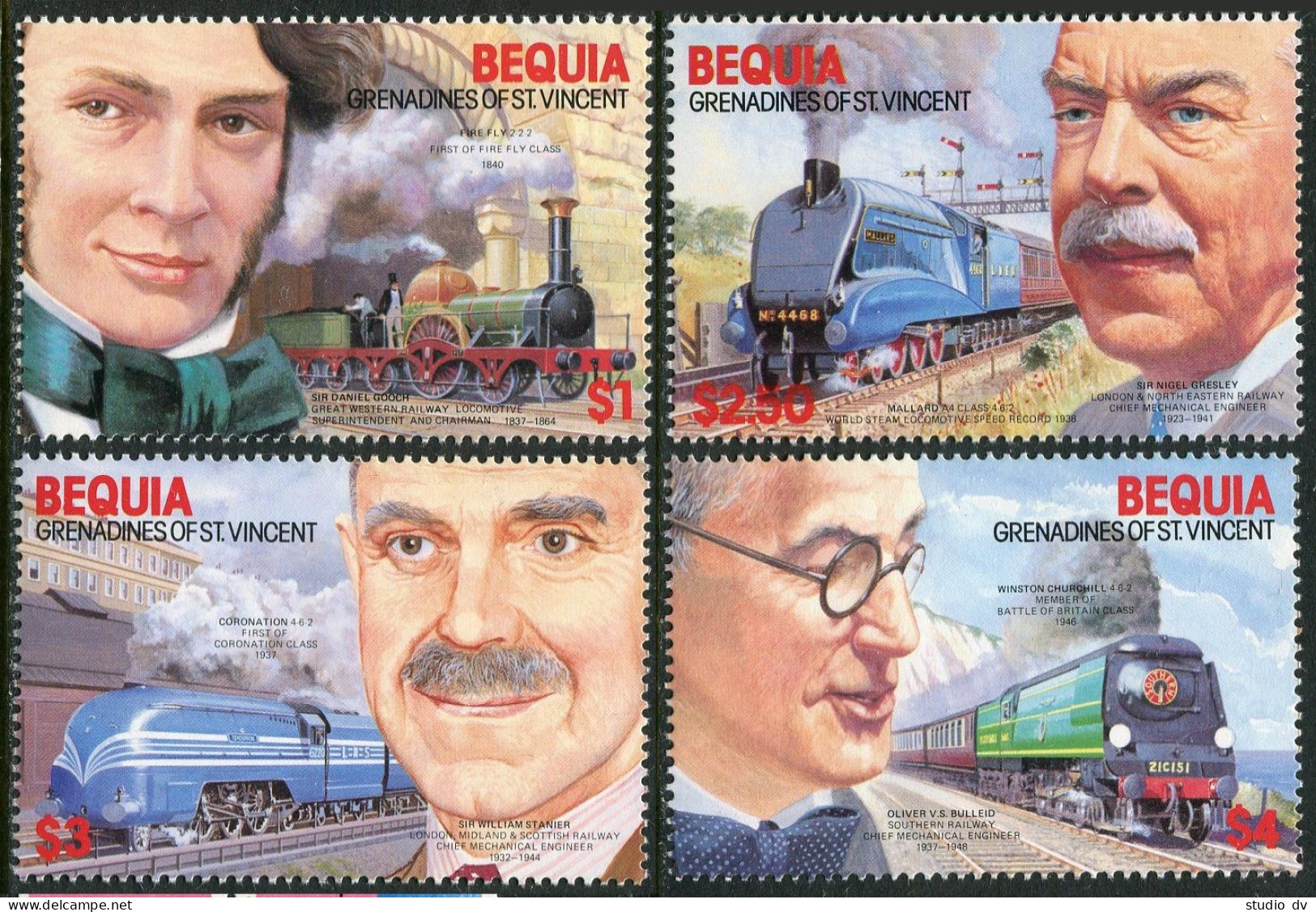 St Vincent Bequia 237-240,MNH.Michel 196-199. Locomotives & Engineers, 1986. - St.Vincent (1979-...)