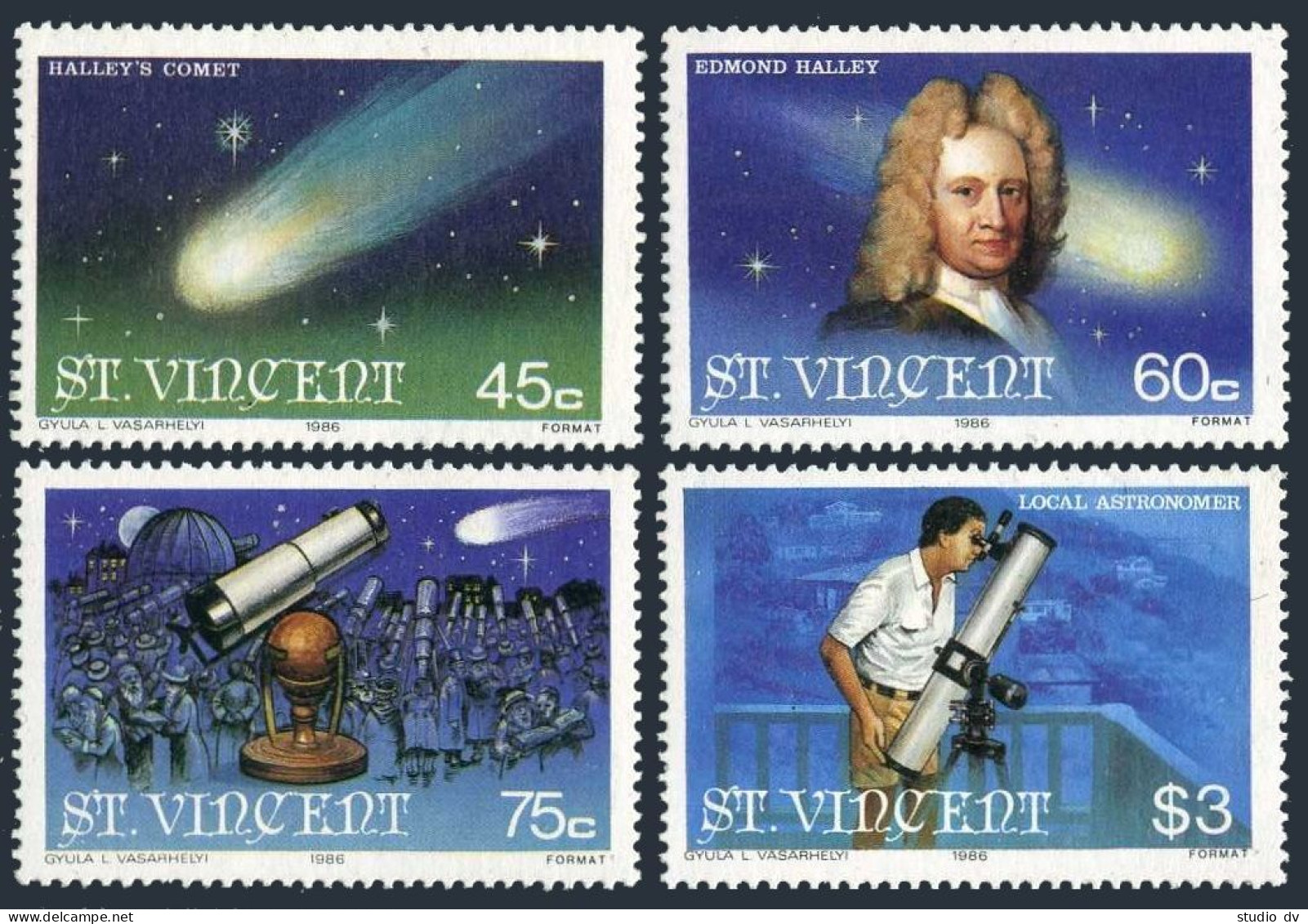 St Vincent 918-921,921a Sheet,MNH.Michel 932-935,Bl.33. Halley's Comet,1986. - St.Vincent (1979-...)