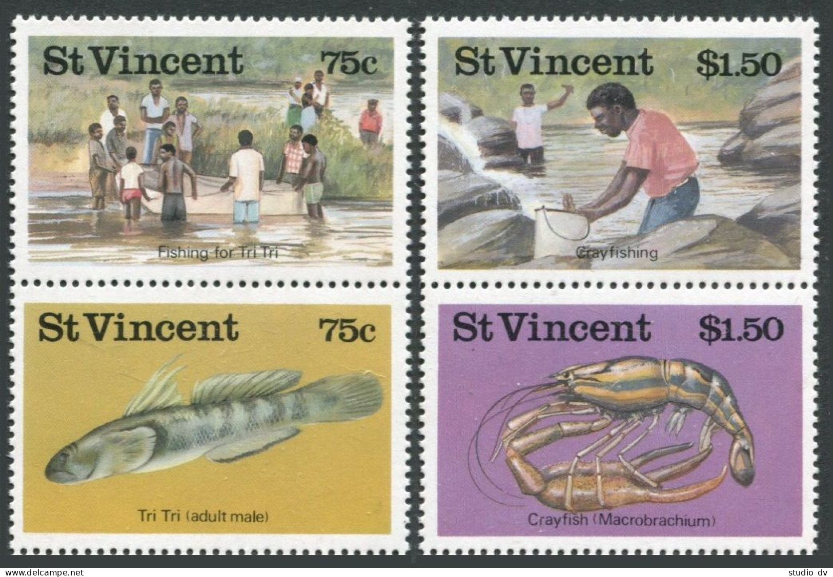 St Vincent 984-985 Ab Pairs,MNH.Michel 1008-1011. Fishing 1986,Crayfish. - St.Vincent (1979-...)