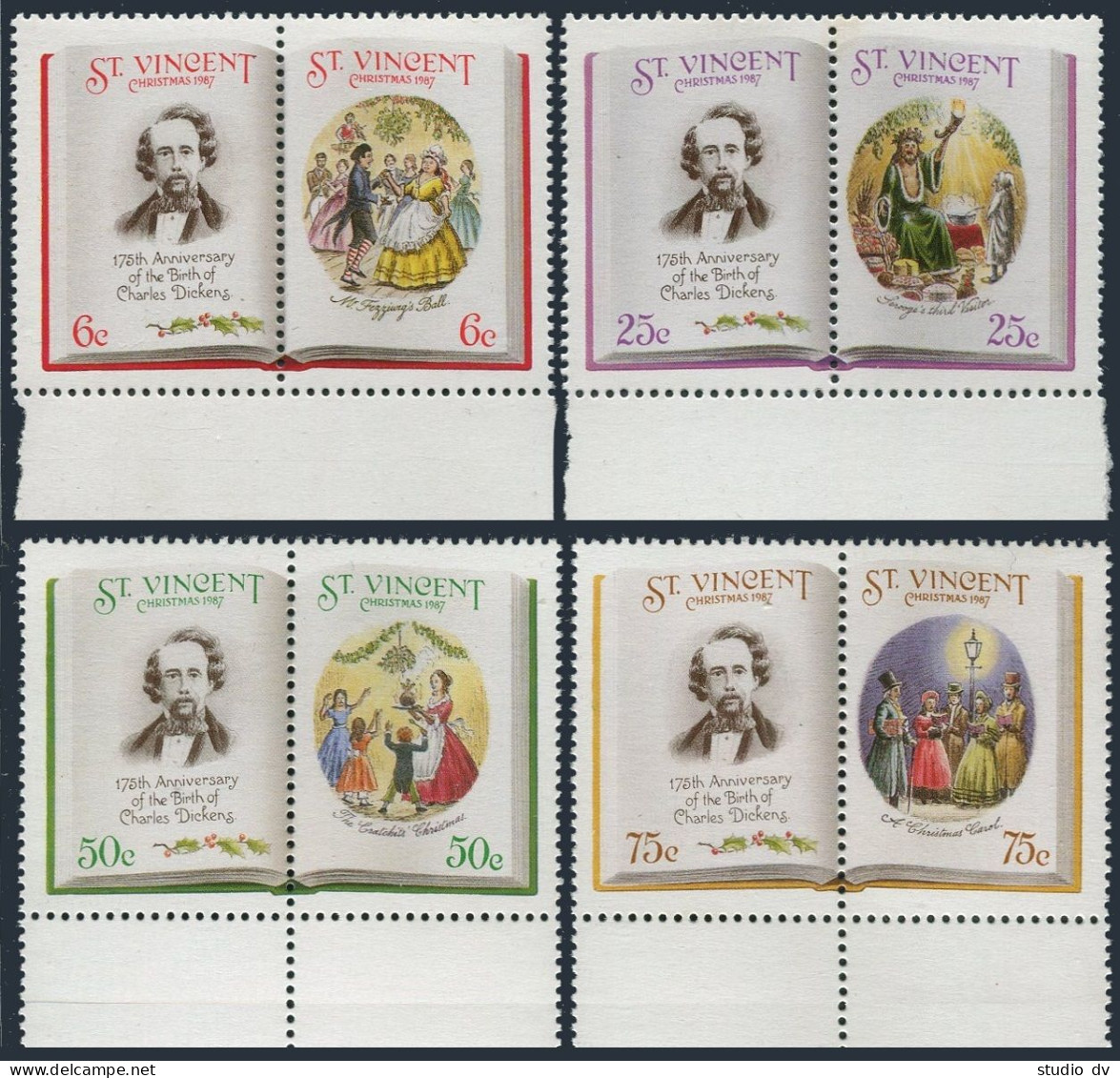 St Vincent 1061-1064 Ab Pairs, 1065, MNH. Charles Dickens-175, 1987. - St.Vincent (1979-...)