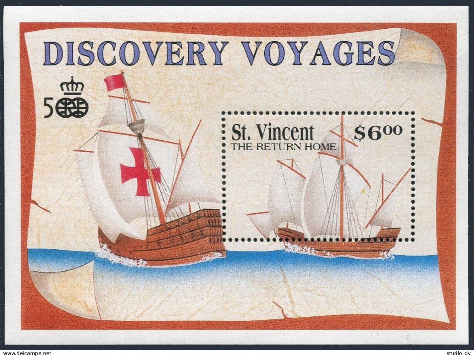 St Vincent 1483-84,MNH.Michel Bl.170-171. Discovery Of America-500.Ships.1991. - St.Vincent (1979-...)