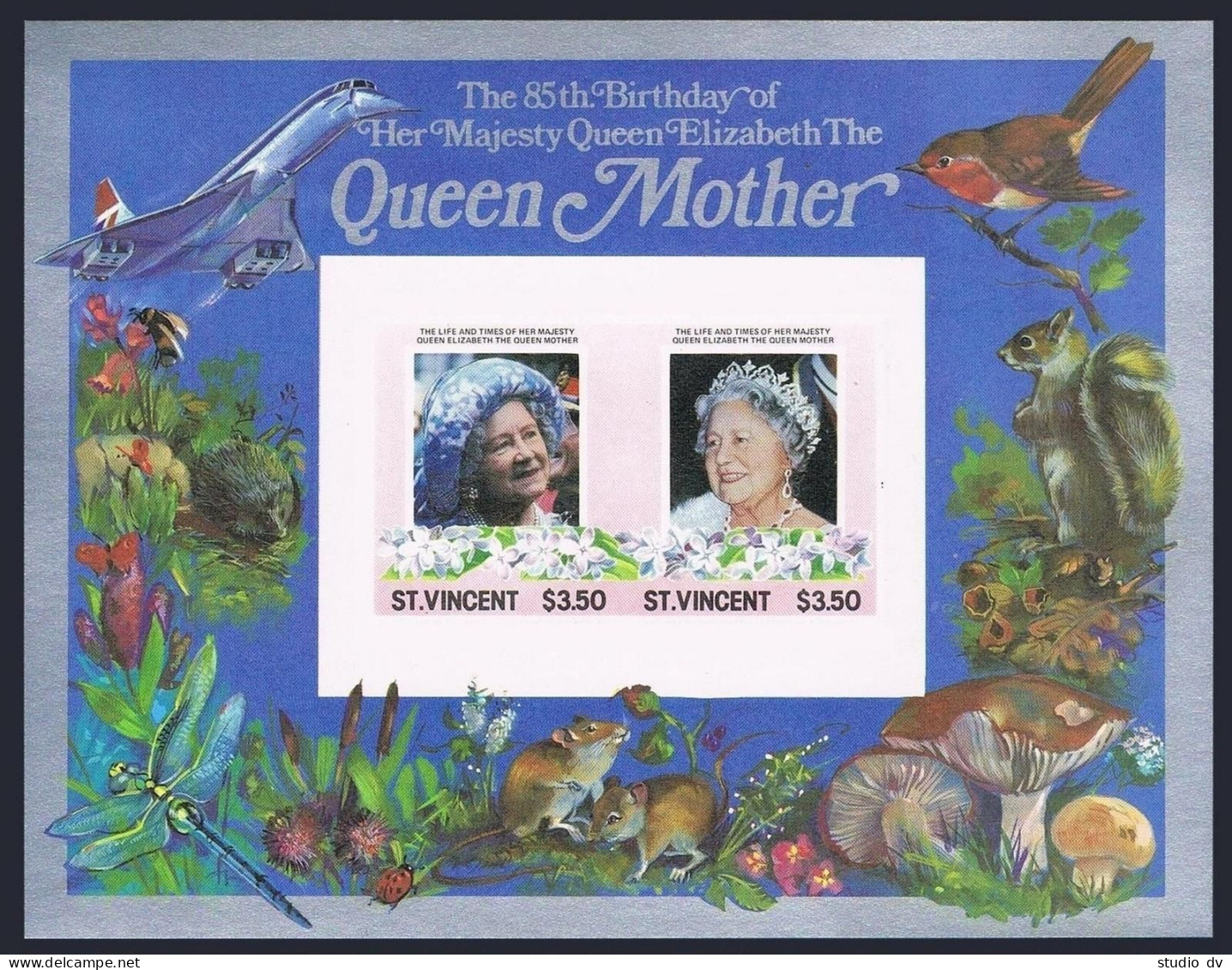 St Vincent 866-867 Imperf,MNH.Mi Bl.20B-21B. Queen Mother,65th Birthday.Fauna. - St.Vincent (1979-...)