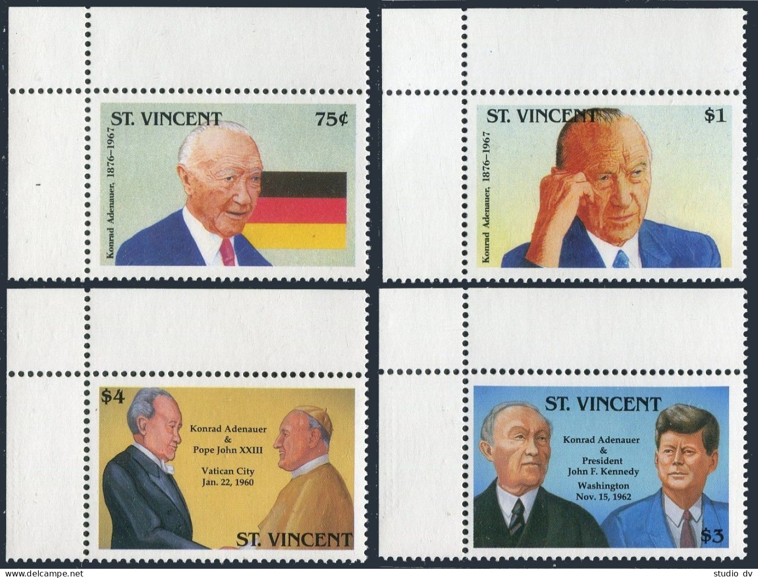 St Vincent 1750-1751,1755,1758,1764,1765A,MNH. Adenauer,Pope John XXIII,Kennedy. - St.Vincent (1979-...)