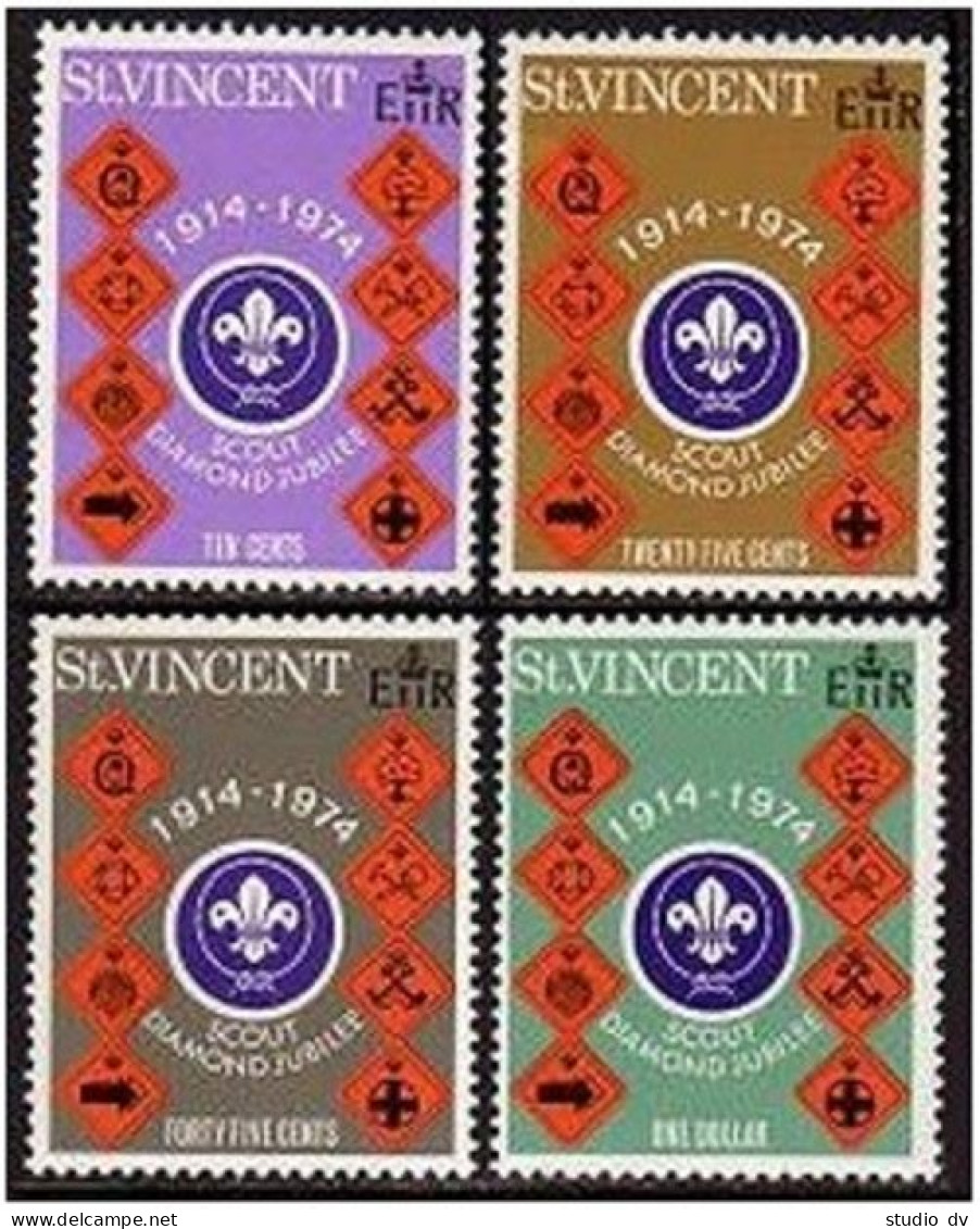 St Vincent 385-388,MNH.Michel 358-361. Scout Diamond Jubilee,1974.Badges. - St.Vincent (1979-...)