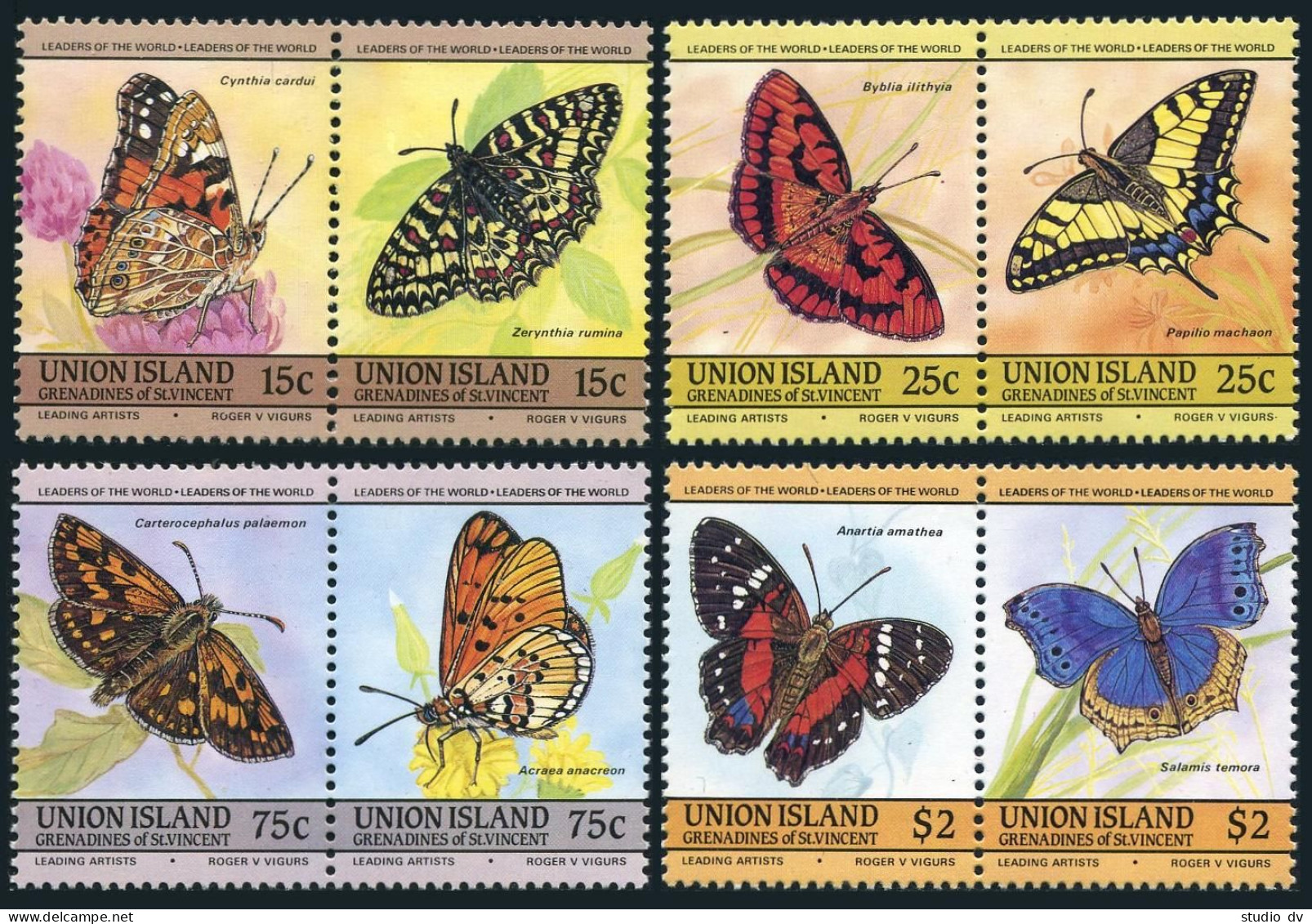 St Vincent Union 194-197 Ab Pair,MNH.Michel 94-101. Butterflies 1985. - St.Vincent (1979-...)