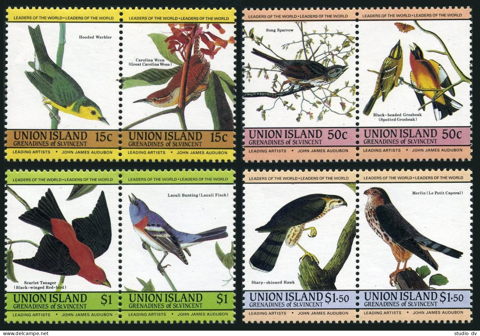 St Vincent Union 186-189 Ab Pairs,MNH.Michel 78-85. Audubon's Birds 1985.Sparrow - St.Vincent (1979-...)