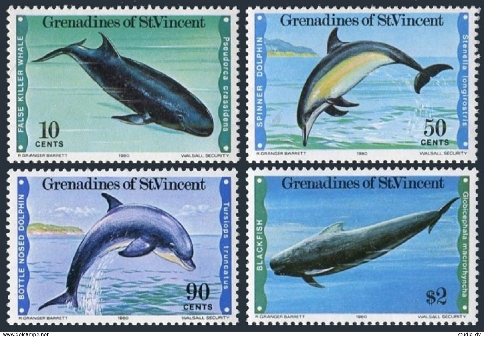 St Vincent Gren 183-186,MNH.Michel 182-185. Dolphins,Whales 1980. - St.Vincent (1979-...)
