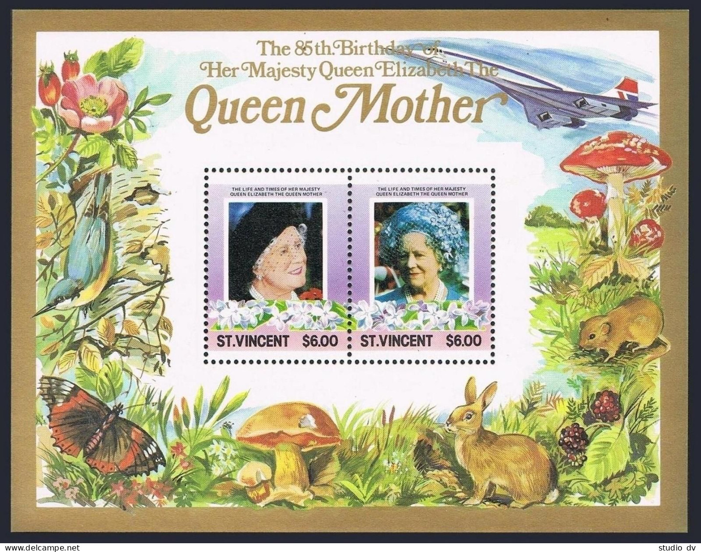 St Vincent 866-867, MNH. Mi Bl.20-21. Queen Mother, 85th Birthday. Fauna. - St.Vincent (1979-...)