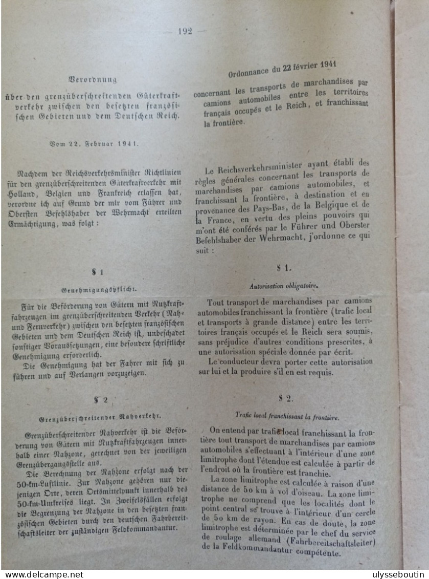 39/45 Verordnungsblatt Des Militärsbefehlshaber In Frankreich. Journal Officiel. 19 Mars 1941 - Documenten