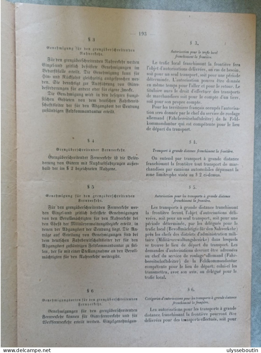 39/45 Verordnungsblatt Des Militärsbefehlshaber In Frankreich. Journal Officiel. 19 Mars 1941 - Dokumente