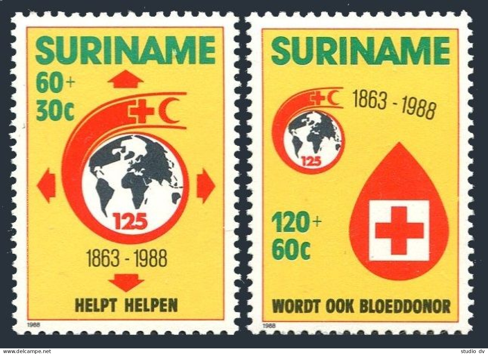 Surinam B366-B367, MNH. Mi . Red Cross & Red Crescent 125th Ann. 1988. - Surinam