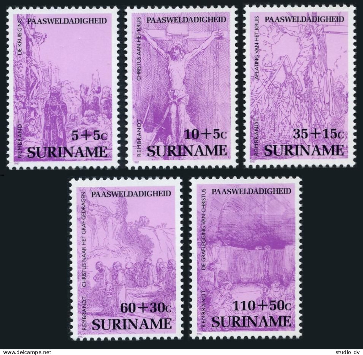 Surinam B351-B355, MNH. Michel 1210-1213. Easter 1987. Rembrandt. - Suriname