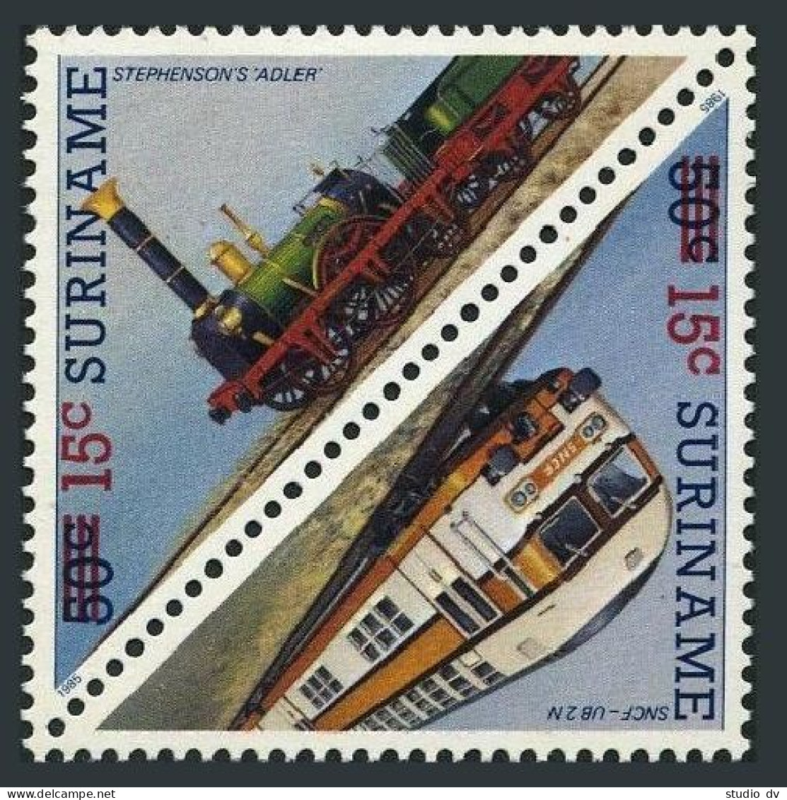 Surinam 749-750a Pair,MNH.Mi 1180-1181. Stephenson's Locomotive Adler.Train,1986 - Surinam