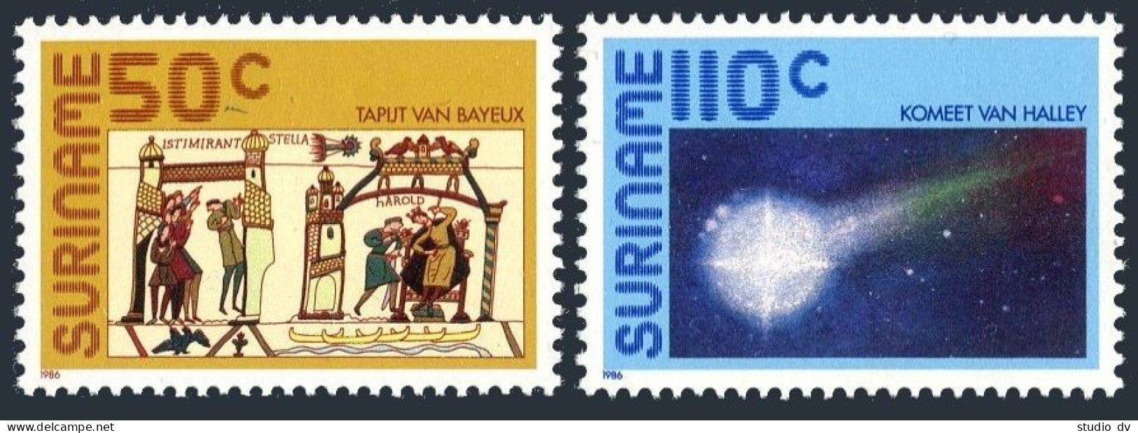 Surinam 747-748, MNH. Mi 1170-1171. Halley's Comet, 1986. The Bayeux Tapestry. - Surinam