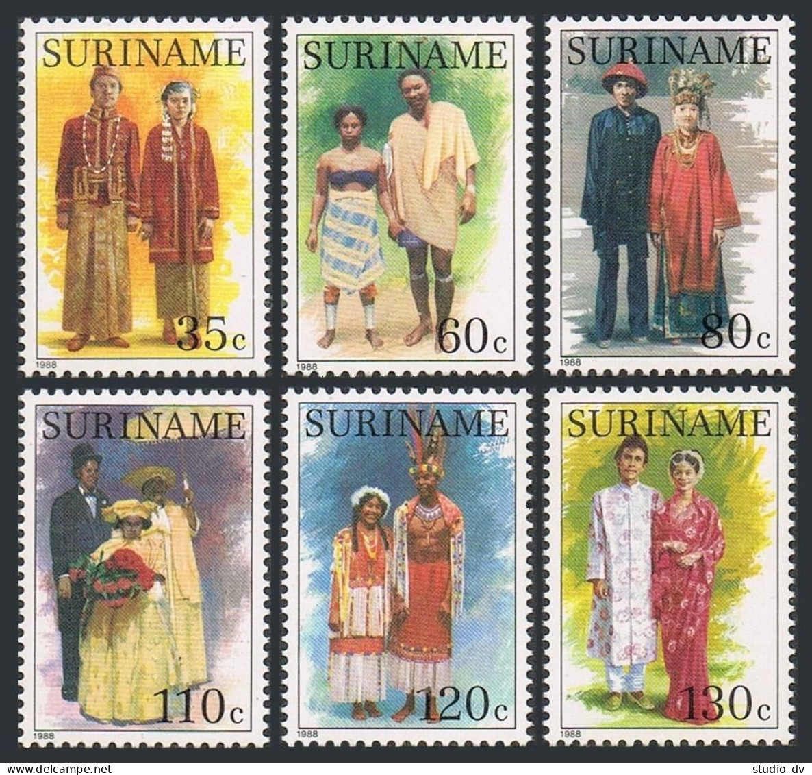 Surinam 801-806, MNH. Michel 1252-1257. Traditional Wedding Costumes, 1988. - Surinam