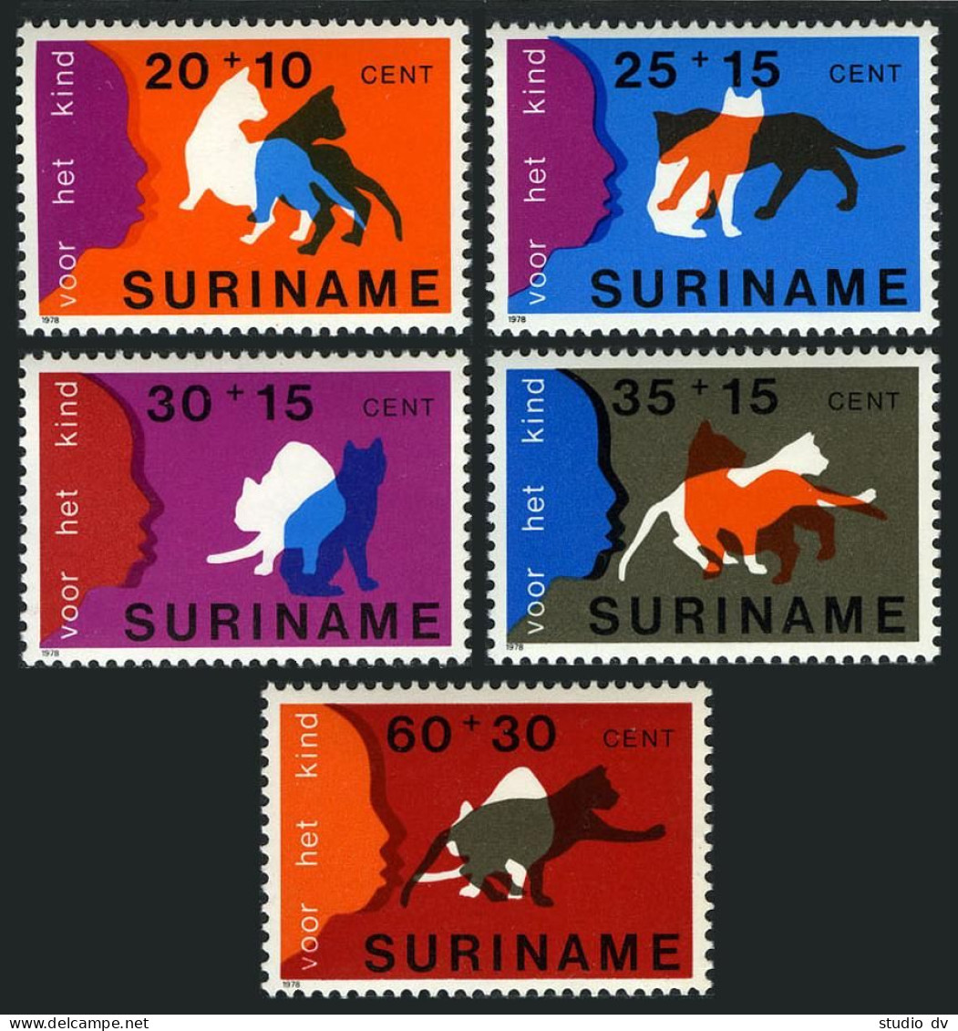 Surinam B251-B255, MNH. Michel 844-848. Welfare 1978. Child's Head And Cats. - Suriname